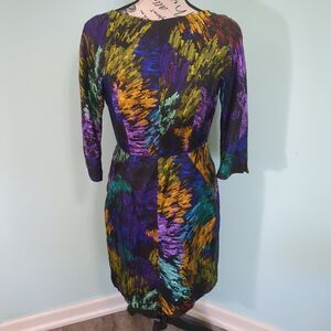 Milly NY Delaney Galaxy Print 3/4 Sleeve Silk Dress V-Back Exposed Zip 6 vintage